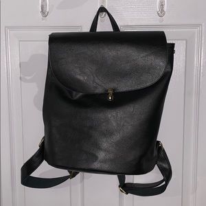 Black vegan leather backpack